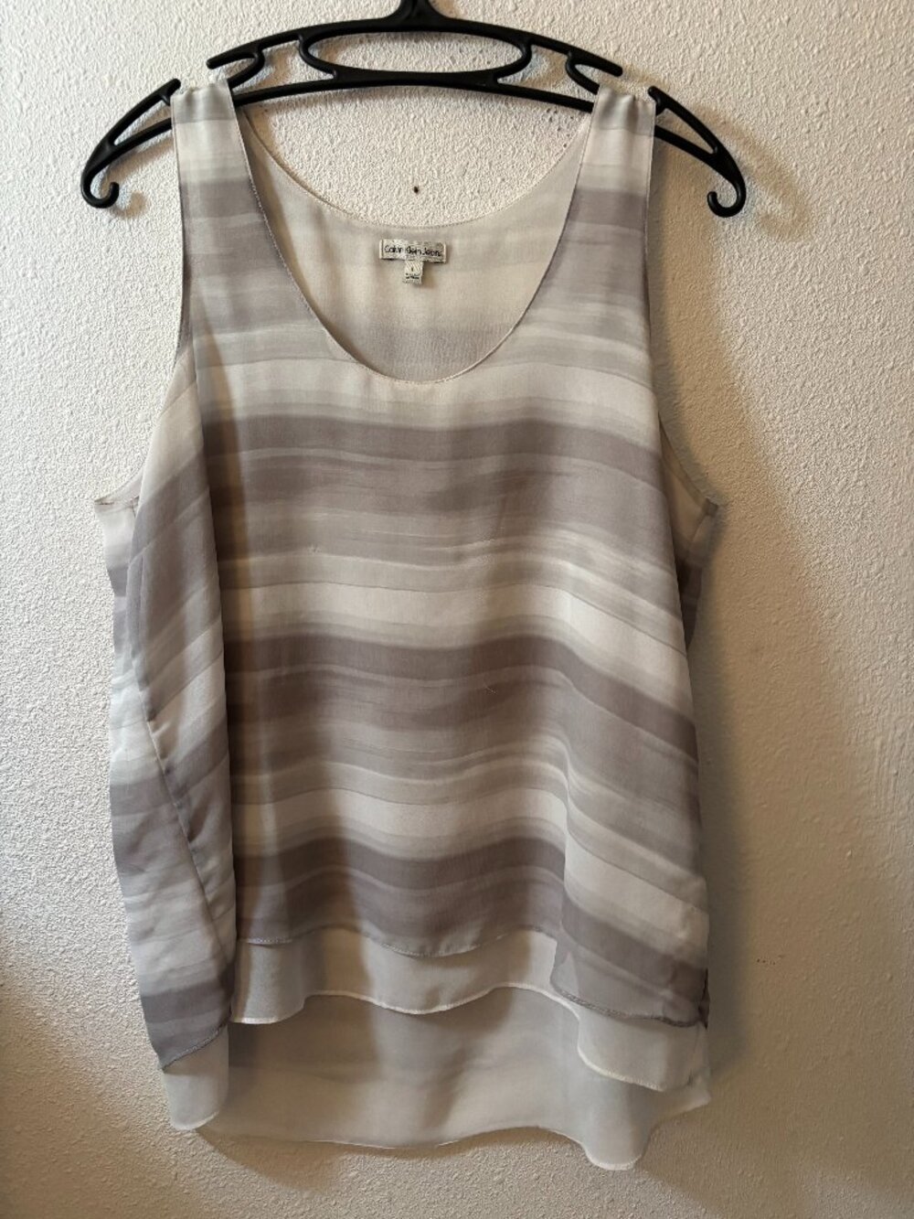 Calvin Klein Jeans taupe and white striped tank top - Size L